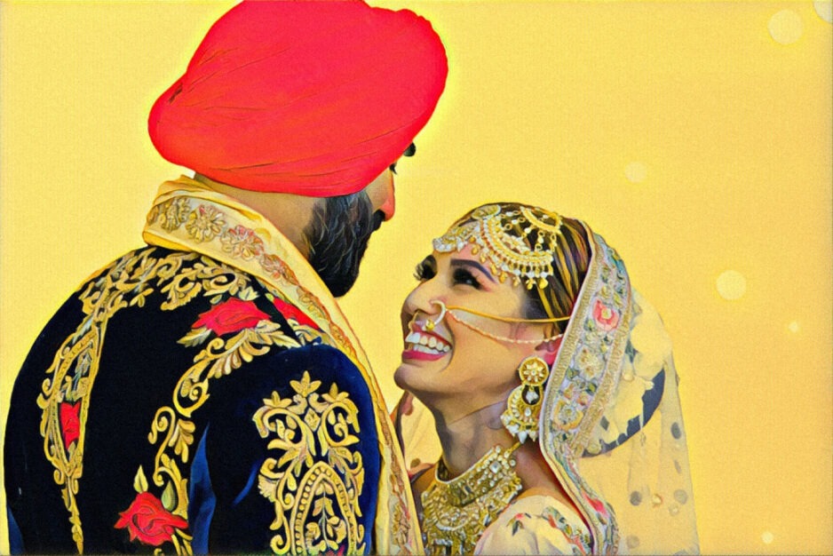 A Sikh Wedding Groom and Bride standing as a couple